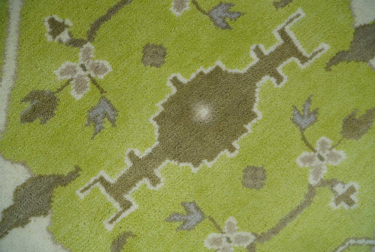 Hand Knotted Oriental Oushak Rug Light Green and Ivory Multi Size Ideal for Living, Bedroom, and Dining Room