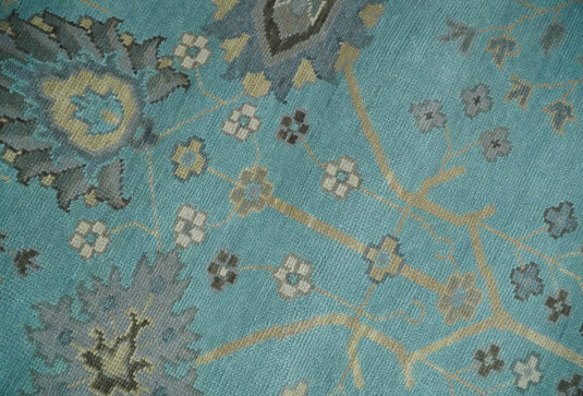 Custom Made Traditional Floral Hand Knotted Blue, Gray And Beige Wool Area Rug