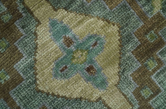 Custom Made Hand Knotted Green And Blue Floral Wool Area Rug