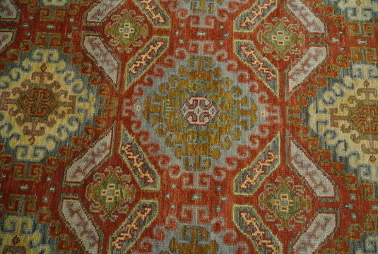 Rust and Gold Hand knotted Multi Size Oriental wool Area Rug