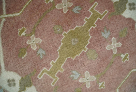 Vintage look Hand knotted Peach, Ivory and Olive 8x10 and 9x12 Oriental Oushak wool Area Rug