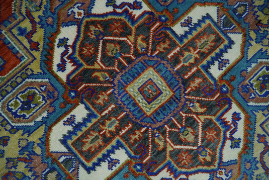 HandKnotted Heriz Serapi Rug Rust, Ivory and Brown Ideal for Living, Bedroom, and Dining Room Wool Rug