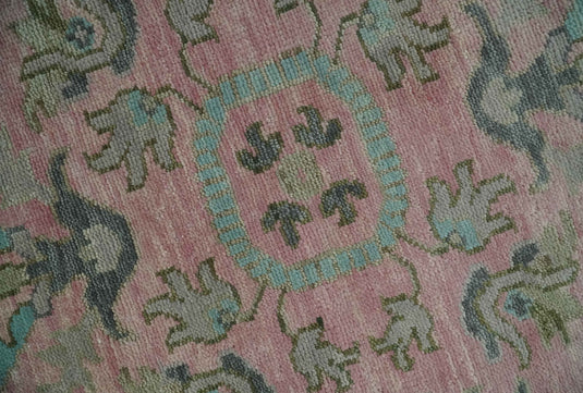 Hand Knotted Oushak Rug Pink and Aqua Multi Size Ideal for Living, Bedroom, and Dining Rooms |CP1712