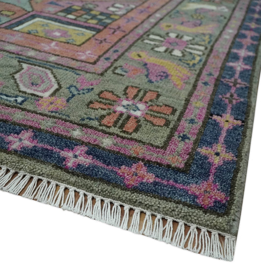 Hand knotted Grey and Pink Multi Size Traditional Heriz Serapi wool area rug | CP1801