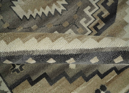 Traditional Medallion pattern Ivory, Beige, Charcoal and Brownish Gray Hand knotted 8x10 ft wool Area Rug