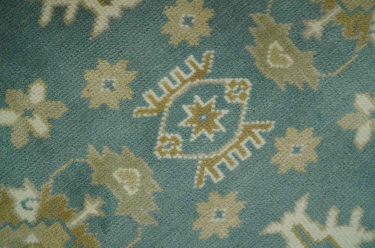 Custom Made Hand Knotted Teal And Beige Classic Oriental Oushak Rug Wool Area Rug