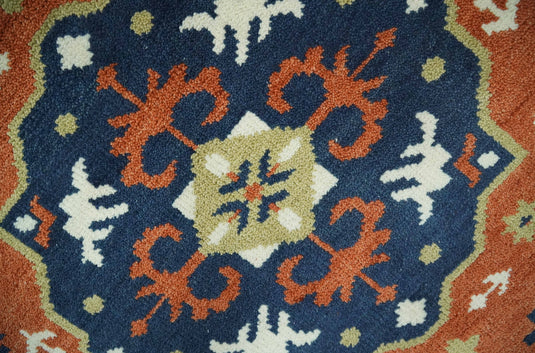 Custom Made Rust, Blue And Ivory Traditional Medallion Mamluk Hand Knotted Wool Area Rug