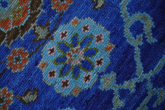 Hand knotted Traditional Floral Blue and Rust Multi Size wool Area Rug