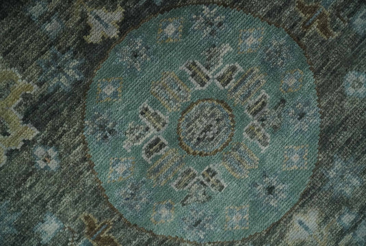 Hand Knotted Oushak Rug Charcoal, Aqua and Beige Multi Size Ideal for Living, Bedroom, and Dining Rooms |CP1713