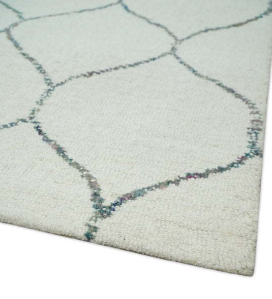 Custom Made Trellis Ivory And Charcoal Hand Tufted Wool Area Rug