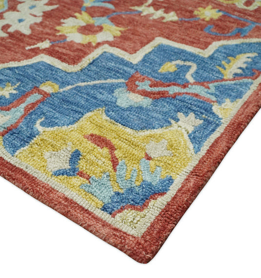 Custom Made Traditional Heriz Serapi Blue And Rust Hand Tufted Wool Area Rug