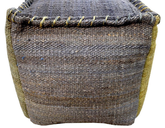 Green And Blue Jute Hand Woven Square Pouf Footstool, Seat, Foot Rest Living Room, Bedroom