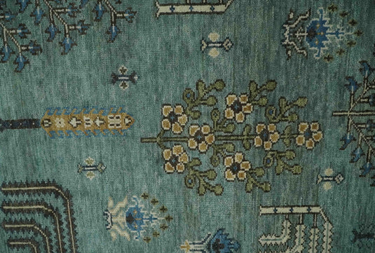 Teal Green Traditional Turkish Hand knotted Tree of life 8x10 wool Area Rug