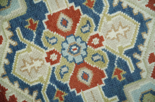 Custom Made Traditional Pattern Blue, Ivory, Red and Beige Hand Knotted wool Area Rug