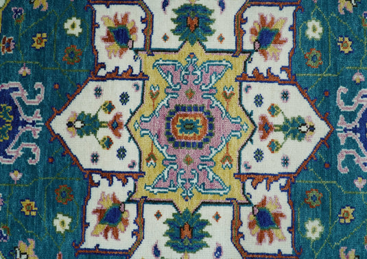 Hand Knotted Medallion Heriz Serapi Rug Teal and Gold Multi Size Ideal for Living, Bedroom, and Dining Rooms | CP699