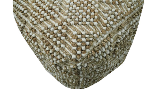 Modern Tribal Beige And White Jute And Wool Footstool, Seat, Foot Rest Living Room, Bedroom