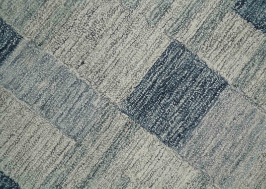 Custom Made Modern Geometrical Pattern Charcoal And Gray Hand Tufted  Wool Area Rug