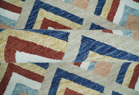 Custom Made Multicolor Modern Geometrical Chevron Pattern Hand Tufted Wool Area Rug