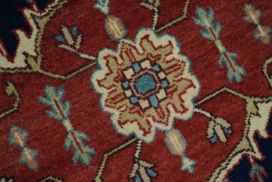 Hand Knotted Aqua, Ivory And Rust Traditional Wool Rug 9x12 ft Ideal for Living, Bedroom And Dining Rooms | CP2472912