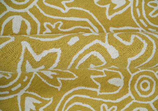 Custom Made Yellow And Ivory Hand Tufted  Wool Area Rug