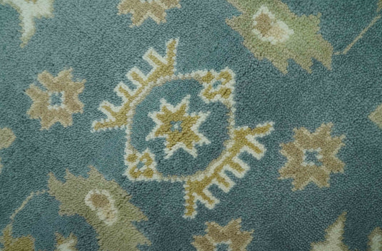 Custom Made Hand Knotted Teal, Beige And Olive Classic Oriental Oushak Rug Wool Area Rug