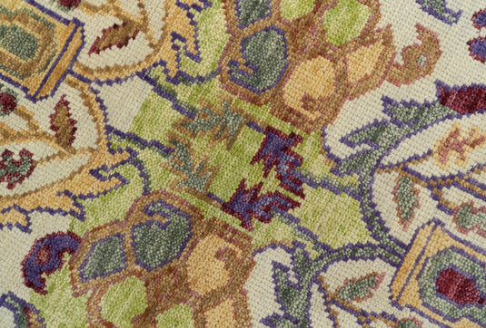Custom Made Transition Hand Knotted Green, Gold And Ivory Wool Area Rug