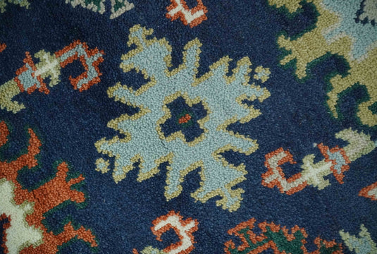 Traditional Pattern Blue, Rust, Ivory and Olive Hand Knotted 8x10 ft wool Area Rug