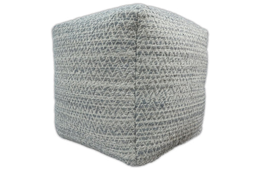 Modern Contemporary Chevron Ivory And Gray Handwoven Ottoman Viscose Pouf Footstool, Seat, Foot Rest Living Room, Bedroom