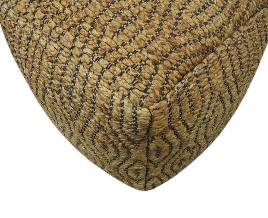 Tribal Beige And Black Jute Footstool, Seat, Foot Rest Living Room, Bedroom