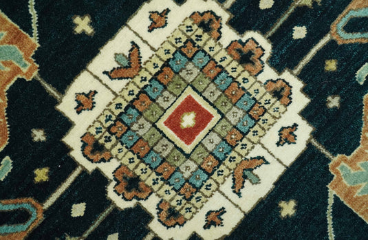 Hand Knotted Traditional Heriz Brown, Black, Blue And Ivory Serapi Wool Rug 9X12 ft Ideal for Living, Bedroom And Dining Rooms | CP2441912