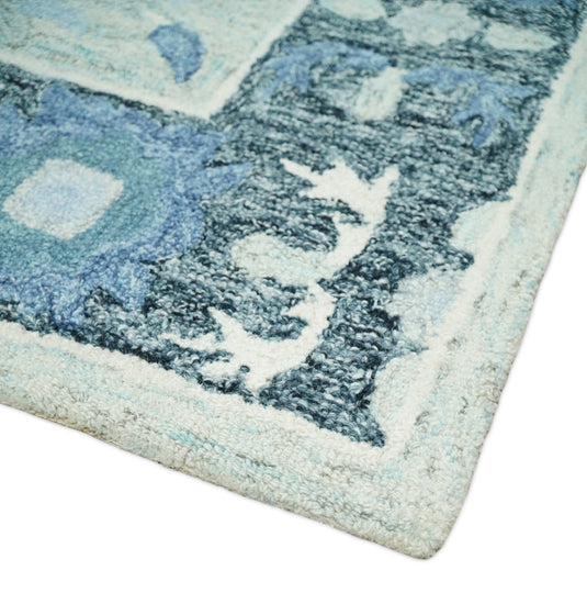 Custom Made Persian Gray, Blue And Charcoal Hand Tufted Wool Area Rug