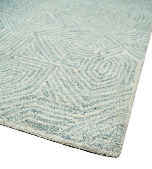 Custom Made Modern Moroccan Ivory And Gray Hand Tufted Wool Area Rug