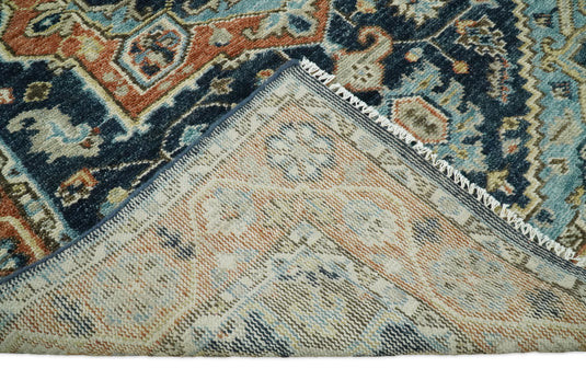 Traditional Heriz  Hand knotted Blue and Rust 9x12 ft Bedroom, Living Room Rug ,wool Area Rug