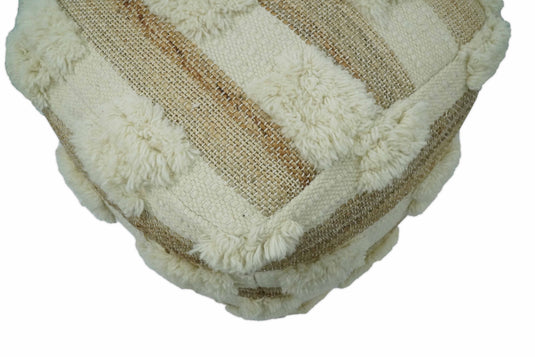 Modern Beige And White Jute And Wool Footstool, Seat, Foot Rest Living Room, Bedroom