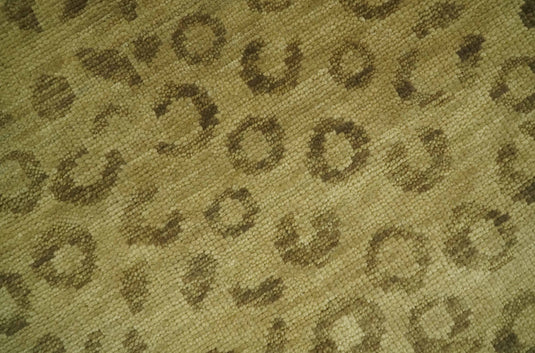 Custom Made Hand Knotted Brown And Tan Leopard Print Wool Area Rug