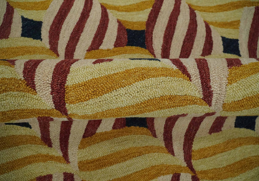 Custom Made Gold, Maroon, Black And Yellow Modern Stripes Pattern Hand Tufted Wool Area Rug