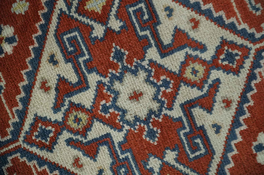 Traditional Pattern Red, Blue, Beige And Ivory Hand Knotted 8x10 ft wool Area Rug