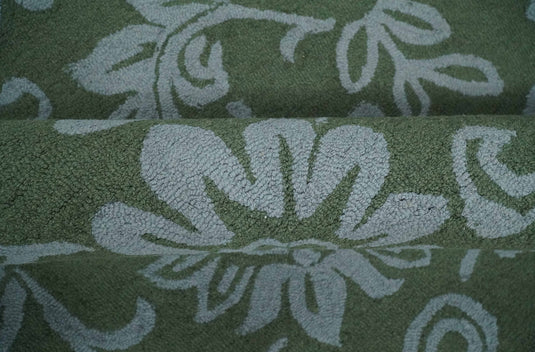 Custom Made Floral Pattern Green And Gray Hand Tufted  Wool Area Rug