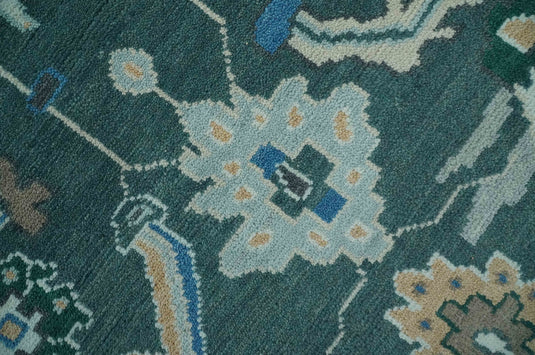 Custom Made Traditional Oushak Pattern Dark Teal, Blue And Beige Hand Knotted Wool Area Rug