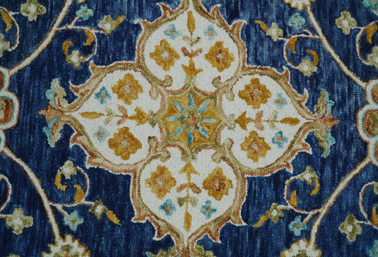 Custom Made Traditional Floral Blue, Gold, Rust, Ivory And Beige Hand Tufted  Wool Area Rug