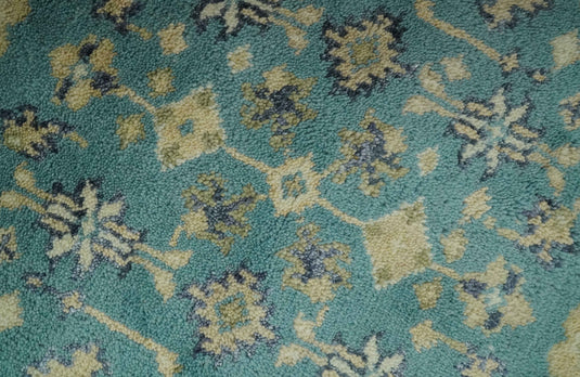 Custom Made Hand Knotted Herati Pattern Rug Teal, Beige and Blue Wool Area Rug
