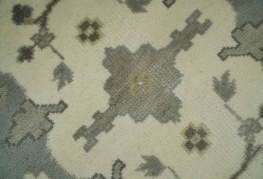 Custom Made Hand Knotted White, Gray And Olive Oriental Oushak Rug Wool Area Rug