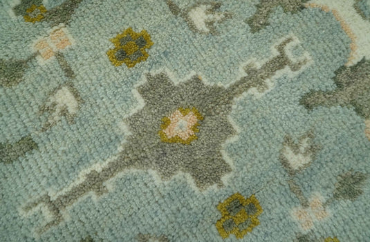 Custom Made Hand Knotted Oriental Oushak Aqua, Olive, Gray And Ivory Wool Area Rug
