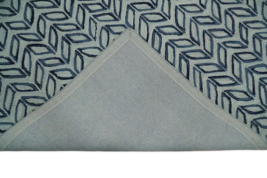 Contemporary Chevron Silver And Blue Hand Tufted 5x8 And 8x10 ft Wool Area Rug