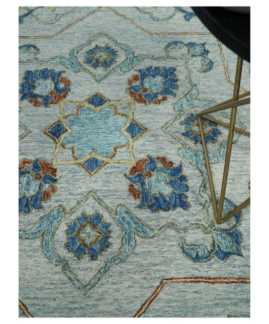 Antique Patterns Silver, Blue And Brown Hand Tufted 5x7.6 ft Ideal for Living, Bedroom And Dining Rooms