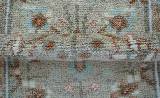 Traditional Turkish Design 2.6x10 ft Hand Knotted Silver And Rust Wool Area Rug