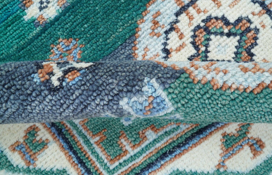 Traditional Khotan Design 4x6 ft Hand Knotted Teal And Ivory Wool Area Rug