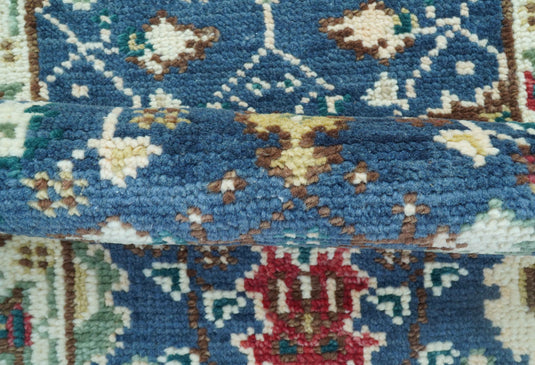 Traditional Design 2.6x8 ft Hand Knotted Blue And Ivory Wool Area Rug