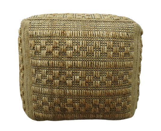 Modern Beige Jute Ottoman Footstool, Seat, Foot Rest Living Room, Bedroom