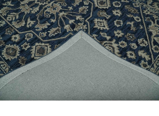 Hand Tufted Navy Blue and Beige Traditional Medallion 5x8 ft Bedroom, Living Room Rug Wool Area Rug